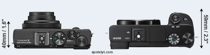 Compare Coolpix A versus A6100 top