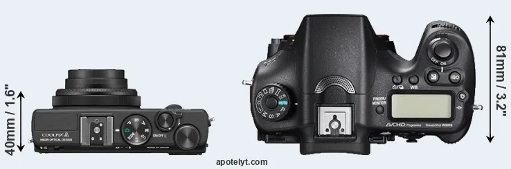 Compare Coolpix A versus A77 II top
