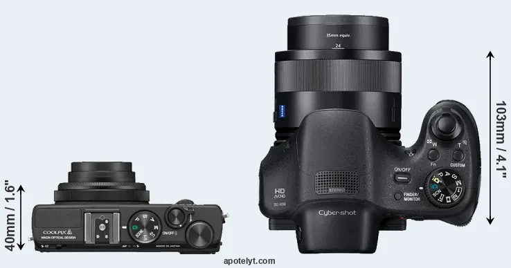 Compare Coolpix A versus HX350 top