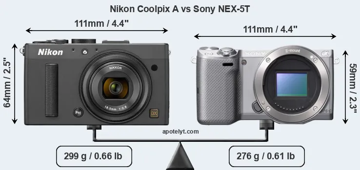 Size Nikon Coolpix A vs Sony NEX-5T