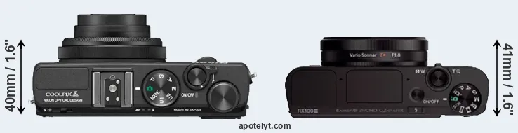 Compare Coolpix A versus RX100 III top