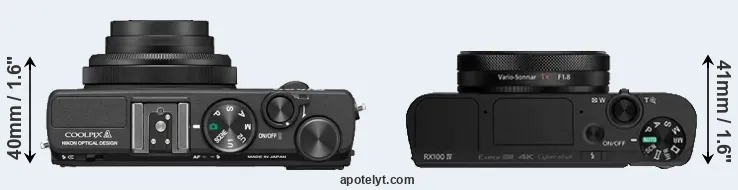 Compare Coolpix A versus RX100 IV top