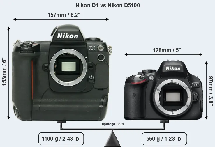 Size Nikon D1 vs Nikon D5100