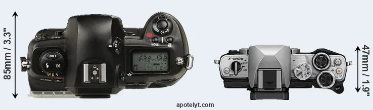 Compare D1 versus E-M10 II top