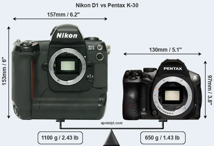 Size Nikon D1 vs Pentax K-30