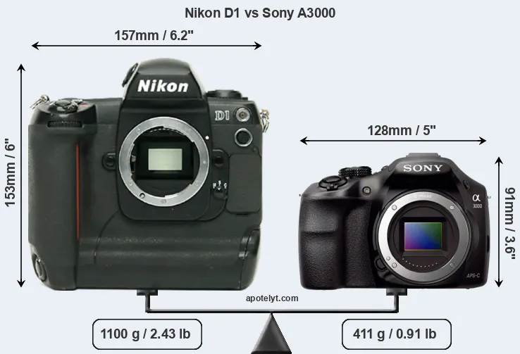 Size Nikon D1 vs Sony A3000