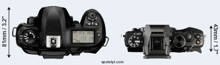 Compare D100 versus E-M5 top