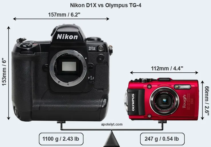 Size Nikon D1X vs Olympus TG-4