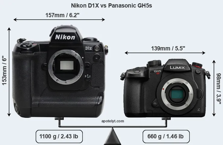 Size Nikon D1X vs Panasonic GH5s