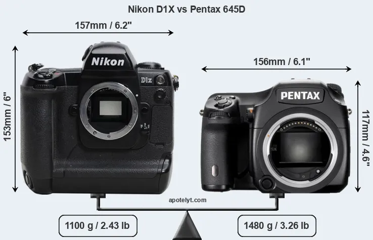 Size Nikon D1X vs Pentax 645D