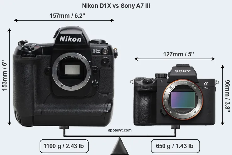 Size Nikon D1X vs Sony A7 III