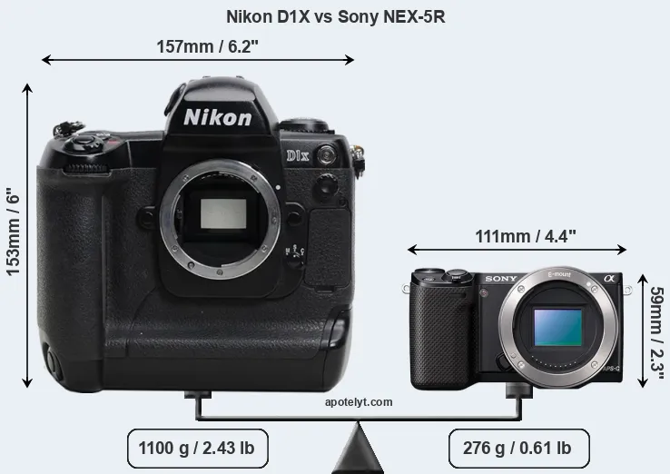 Size Nikon D1X vs Sony NEX-5R