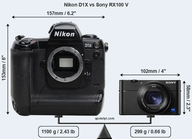 Size Nikon D1X vs Sony RX100 V