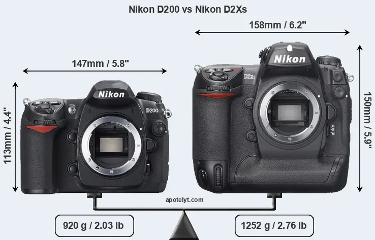 Size Nikon D200 vs Nikon D2Xs