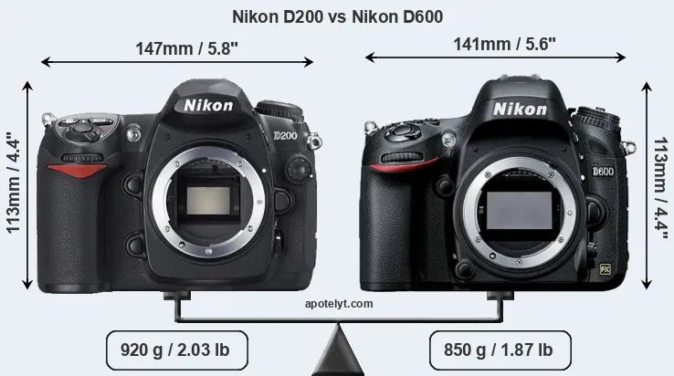 Size Nikon D200 vs Nikon D600