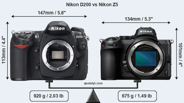 Size Nikon D200 vs Nikon Z5
