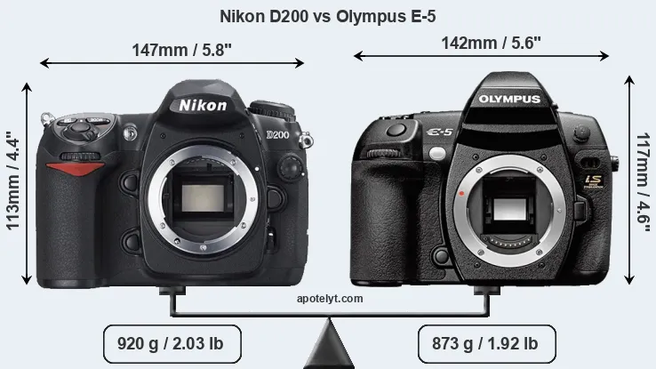 Size Nikon D200 vs Olympus E-5
