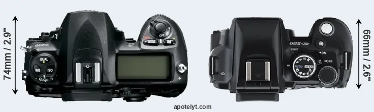 Compare D200 versus E-500 top
