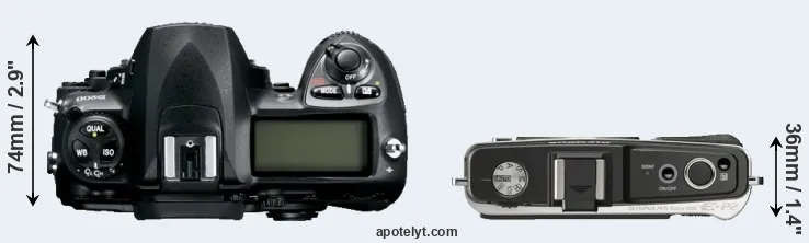 Compare D200 versus E-P2 top