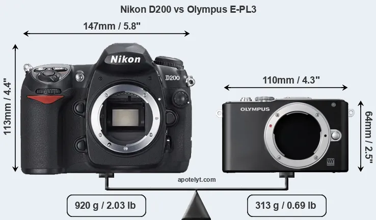 Size Nikon D200 vs Olympus E-PL3