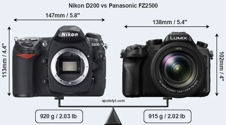 Size Nikon D200 vs Panasonic FZ2500