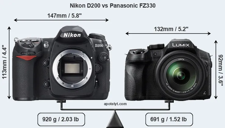 Size Nikon D200 vs Panasonic FZ330
