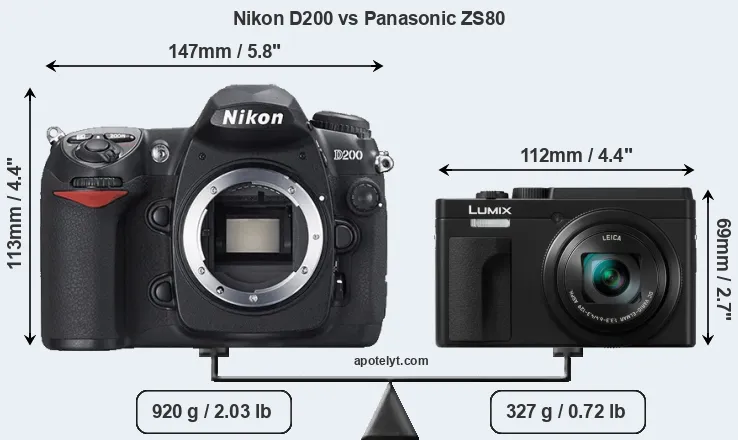 Size Nikon D200 vs Panasonic ZS80
