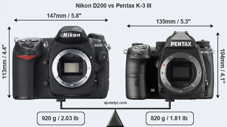 Size Nikon D200 vs Pentax K-3 III