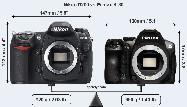 Size Nikon D200 vs Pentax K-30
