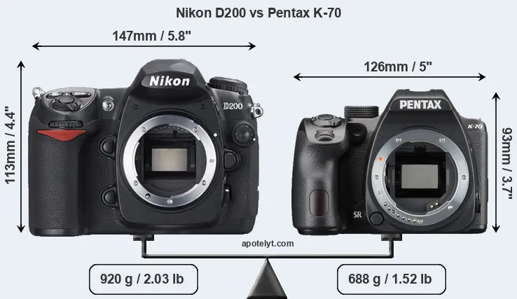 Size Nikon D200 vs Pentax K-70