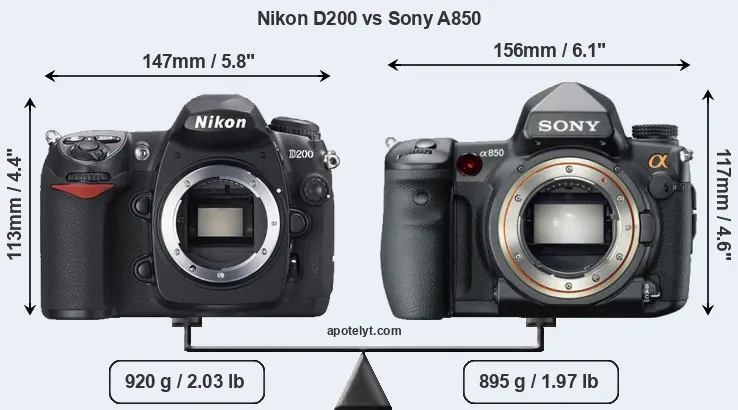Size Nikon D200 vs Sony A850