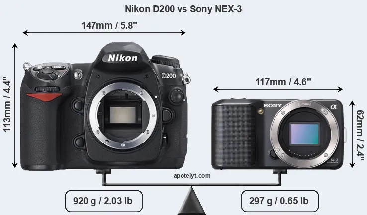 Size Nikon D200 vs Sony NEX-3