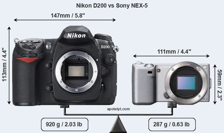 Size Nikon D200 vs Sony NEX-5