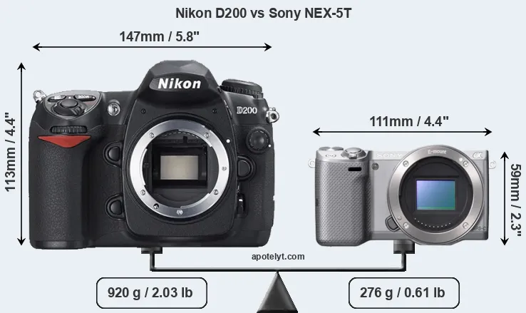 Size Nikon D200 vs Sony NEX-5T