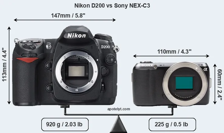 Size Nikon D200 vs Sony NEX-C3