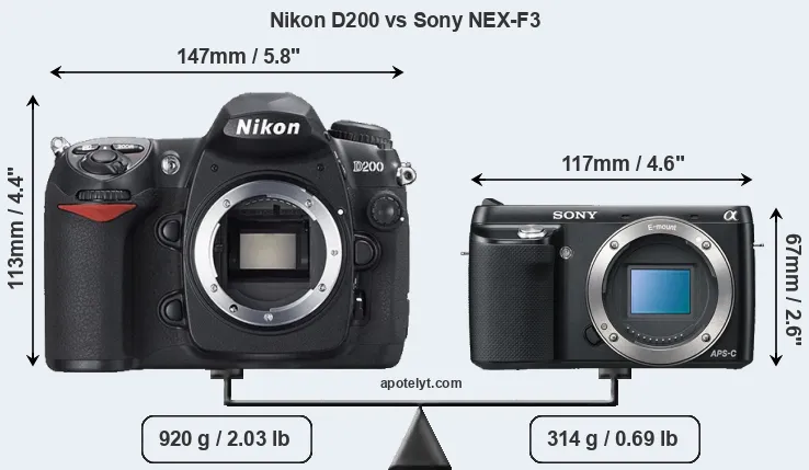 Size Nikon D200 vs Sony NEX-F3