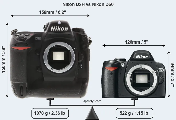 Size Nikon D2H vs Nikon D60