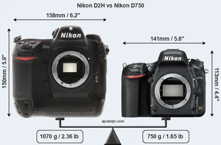 Size Nikon D2H vs Nikon D750
