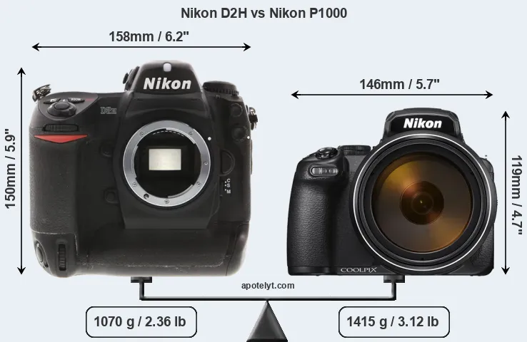Size Nikon D2H vs Nikon P1000