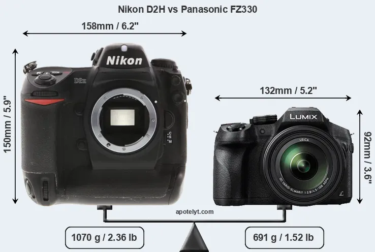 Size Nikon D2H vs Panasonic FZ330