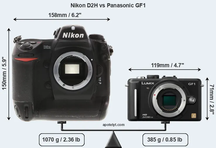 Size Nikon D2H vs Panasonic GF1