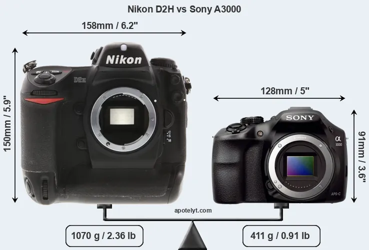 Size Nikon D2H vs Sony A3000