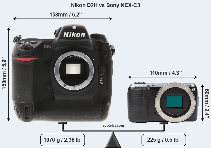 Size Nikon D2H vs Sony NEX-C3