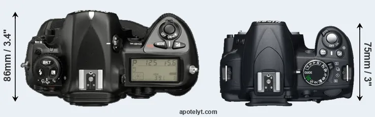 Compare D2X versus D3100 top