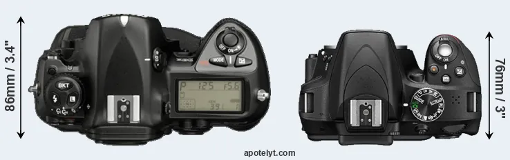 Compare D2X versus D3300 top