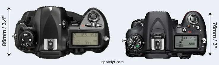 Compare D2X versus D7100 top