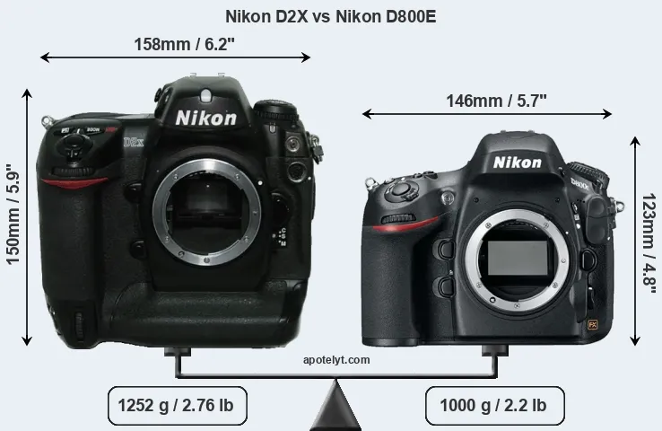 Size Nikon D2X vs Nikon D800E