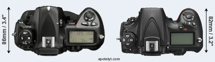Compare D2X versus D810 top