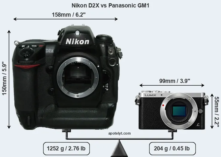 Size Nikon D2X vs Panasonic GM1
