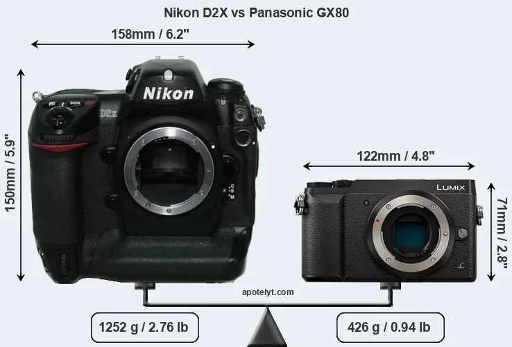 Size Nikon D2X vs Panasonic GX80